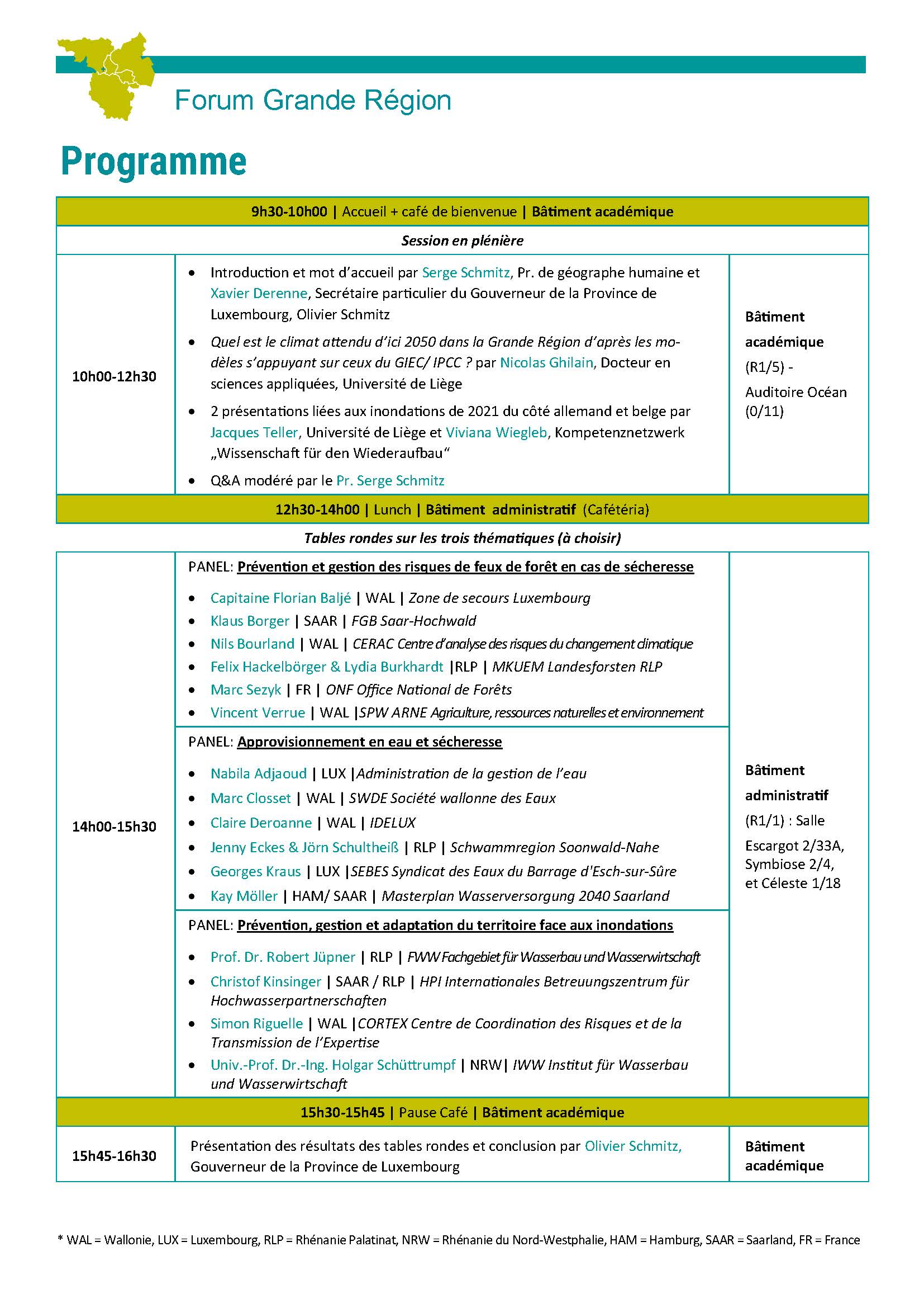 Programme Forum Grande Région